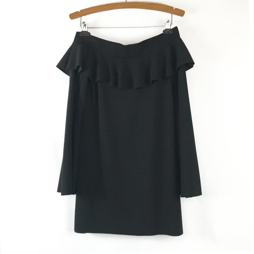 Zara Black Bell Long Sleeve Flounce Off The Shoulder Mini Dress Womens Sz S - Picture 6 of 9
